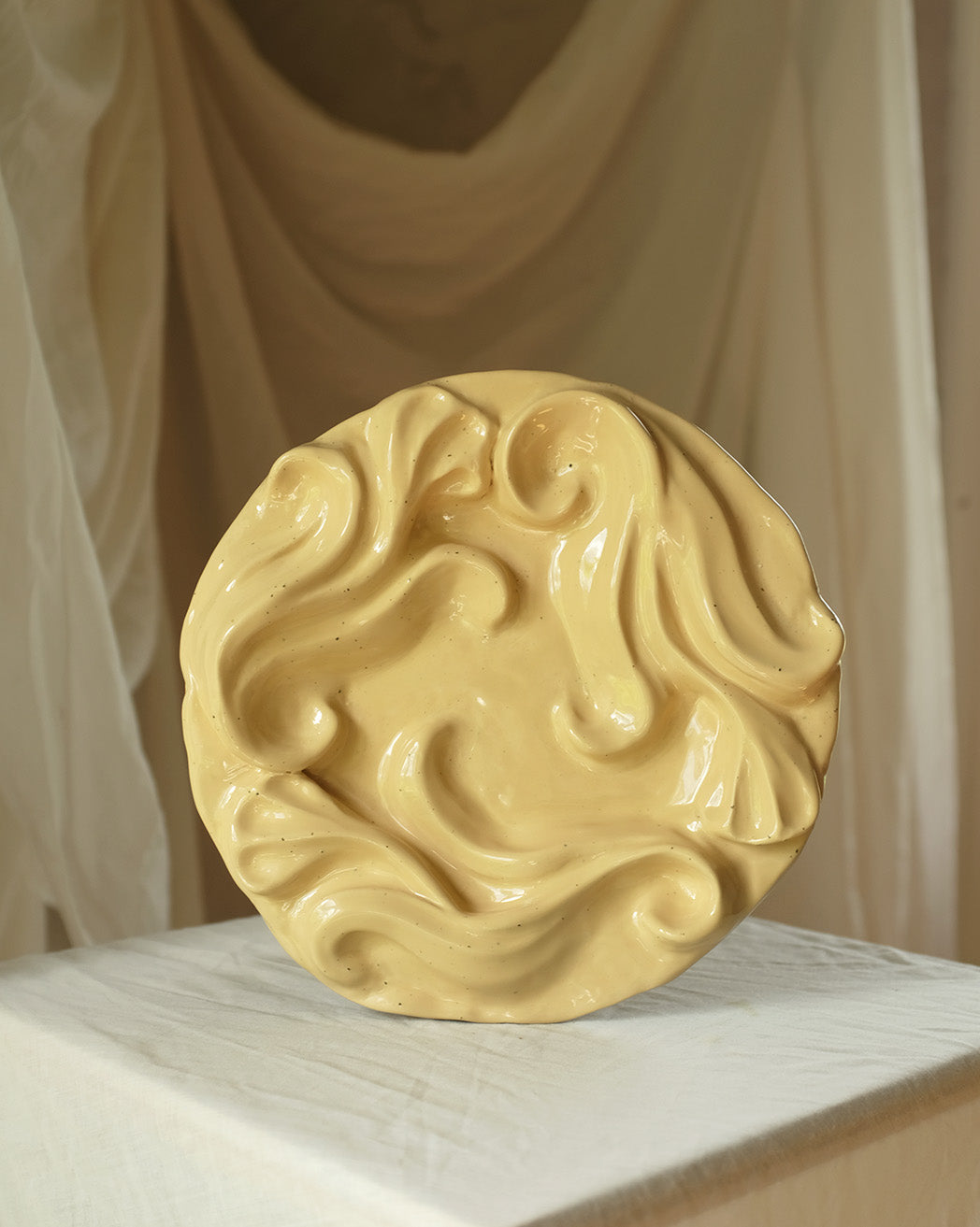 Second Sorted Ceramics - Floral Relief Dish - Bleach Yellow 01