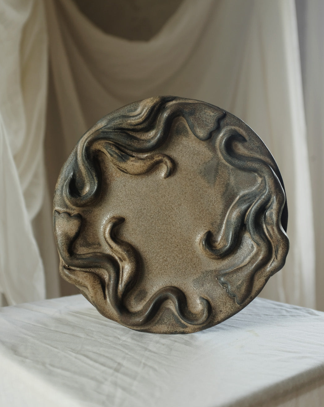 Second Sorted Ceramics - Floral Relief Dish - Brown