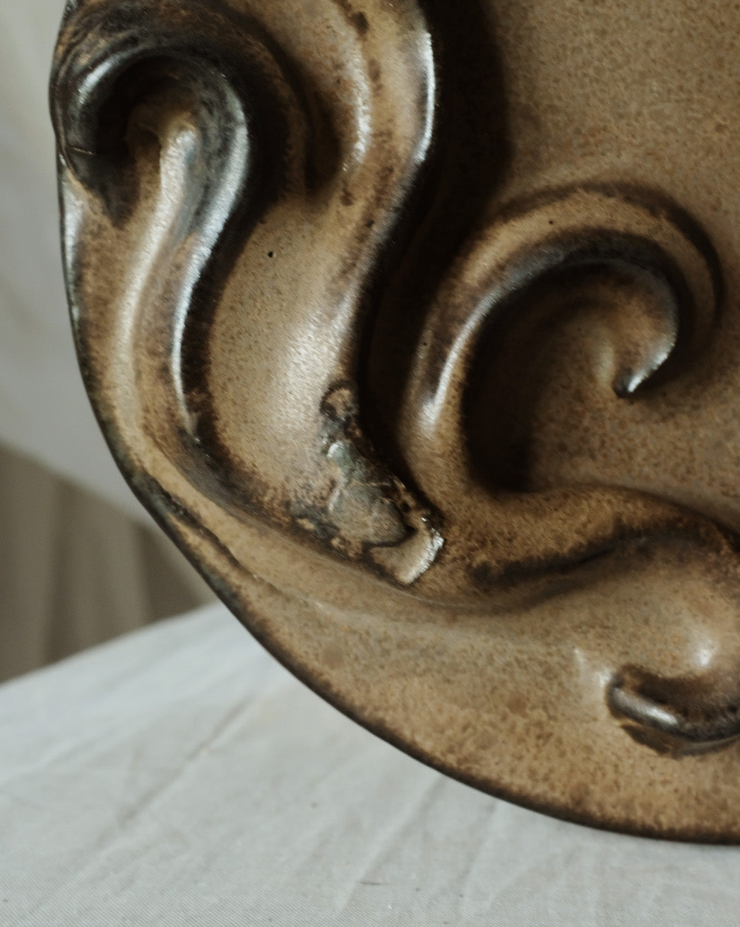 Second Sorted Ceramics - Floral Relief Dish - Brown 05